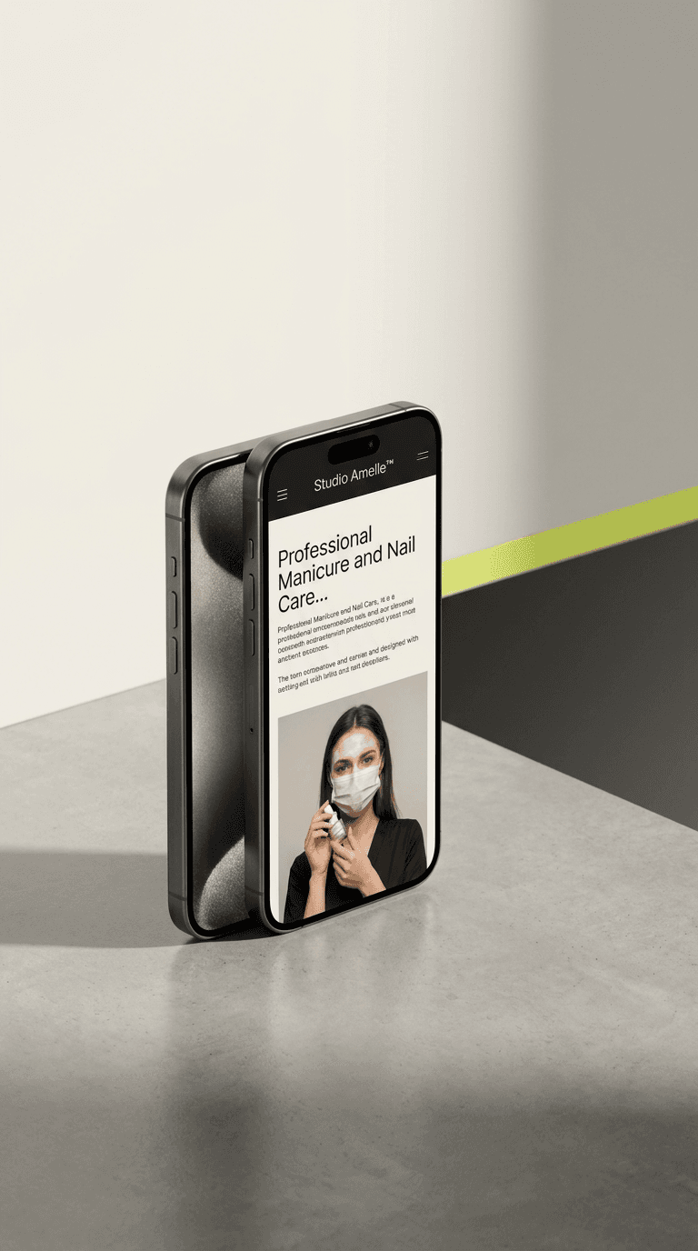 Studio Amelie homepage on desktop showing nail care and permanent make-up services in Baden-Baden — mobile